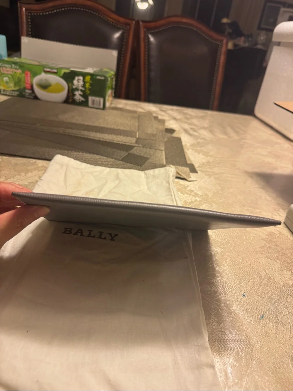 Auth Bally Gray Leather document holder sleeve + COA